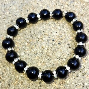 NEW bracelet black pearls stud diamonds woman